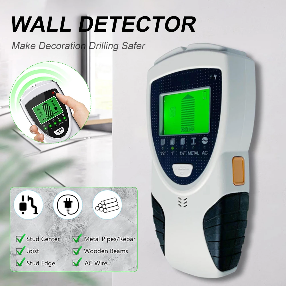 

5 in 1 Stud Finder Wall Scanner Intelligently Detect The Location Or Deep of Metal, Studs And AC Wire In Walls With LCD Display