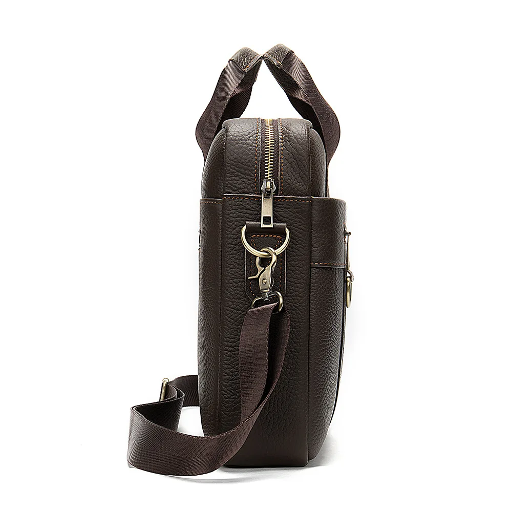 Men's Genuine Leather Business Briefcase High Quality Office Bag 14 Inch Laptop Bag A4 Document Handbag Shoulder Messenger Bag