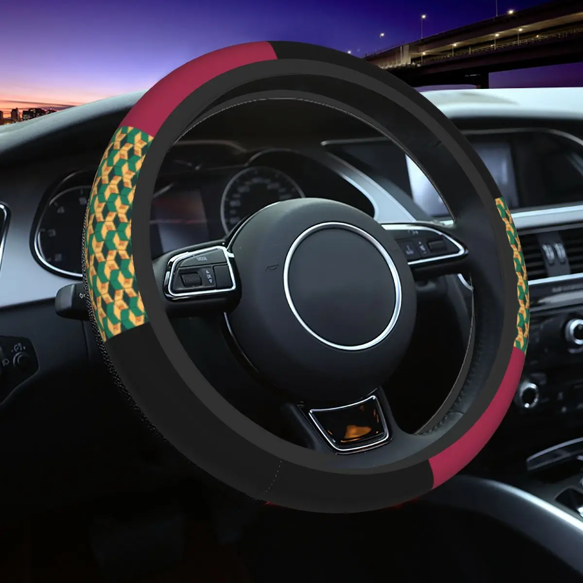 

37-38 Car Steering Wheel Cover Collage Anime Demon Slayer Elastic Hot Manga Auto Decoration Elastische Automobile Accessory