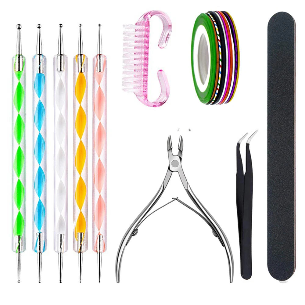 

Ручка для дизайна ногтей в горошек, аксессуары и инструменты для маникюра, пилки для ногтей, кисть, набор для удаления кутикулы, набор для ри...