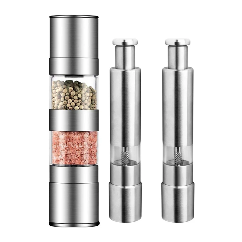 

3 шт мельница для соли и перца набор, нержавеющая сталь солевая шлифовальная машина с регулируемым керамическим ротором 22 см и 15 см