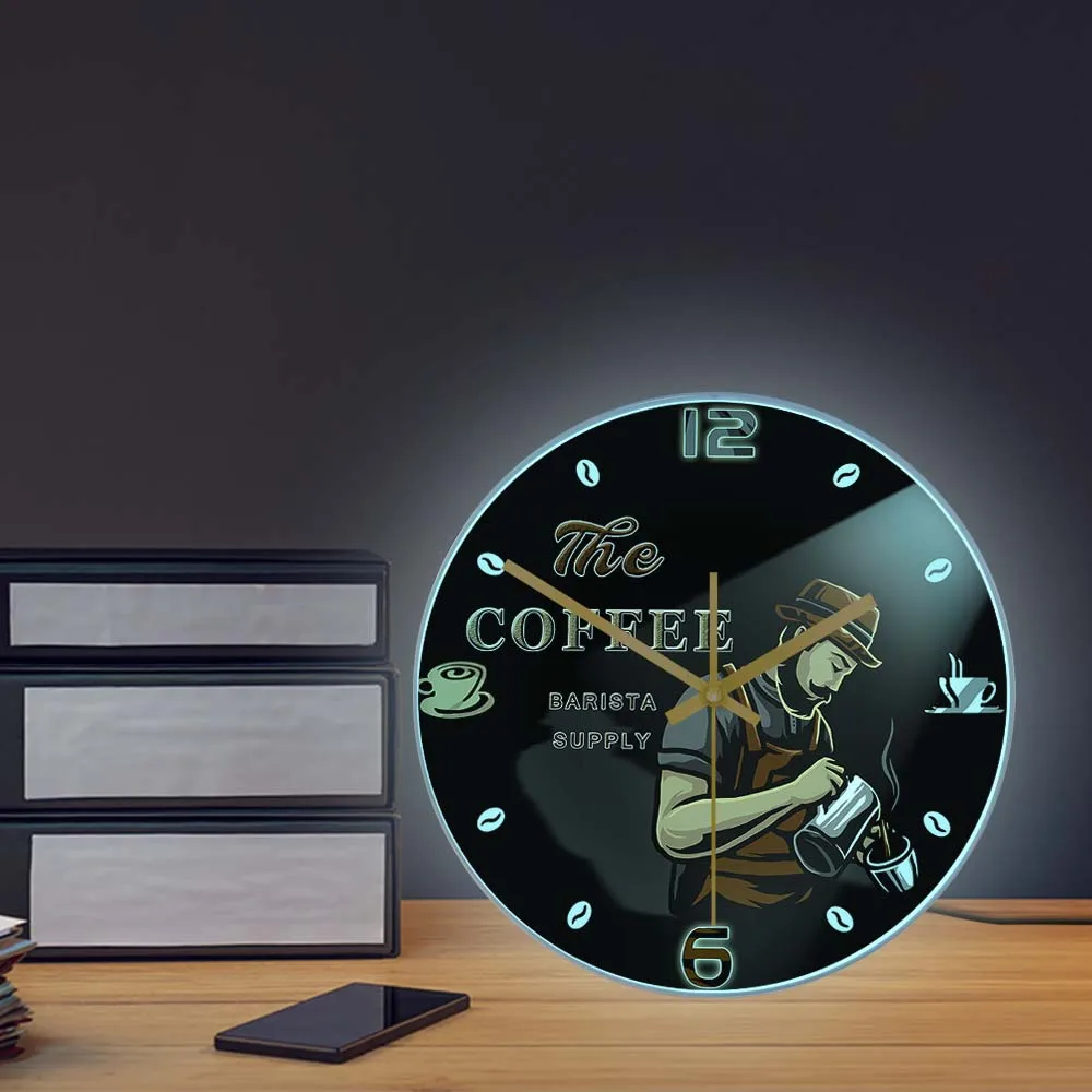 Professional Barista Coffee Beans Modern Wall Clock For Home Bar Kitchen Dinning Room Art Décor Shop Clcok Café Maker | Дом и сад