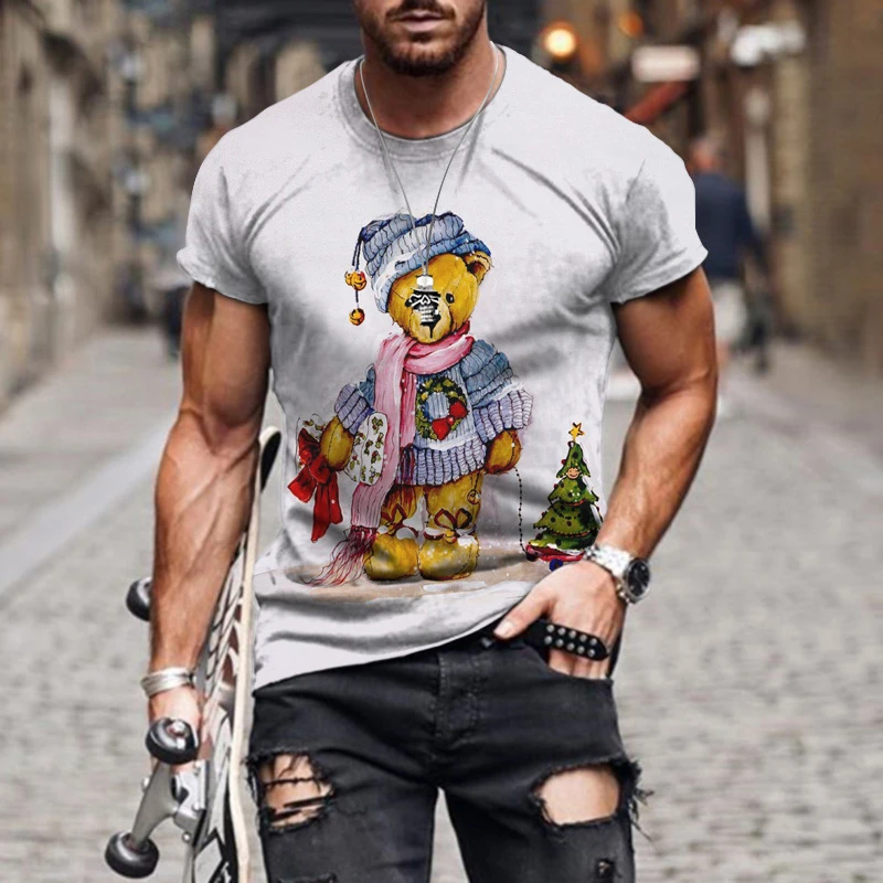

New Summer Cartoon Bear Fashion High Street Men's Sportswear Men's Oversized Clothes 3d Print Cartoon Pattern T-Shirt