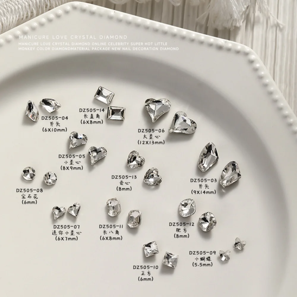 

Nail Accessories: Transparent Diamond, Super Shiny, Crooked Axe, Water Drop, Square Butterfly, White Diamond Nail Accessories