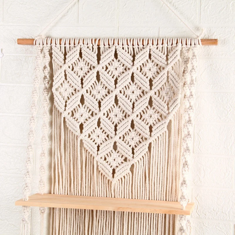 Повышение! Тканевая полка из дерева в стиле бохо с хлопковой веревкой на стену, с отличной работой и прочностью.