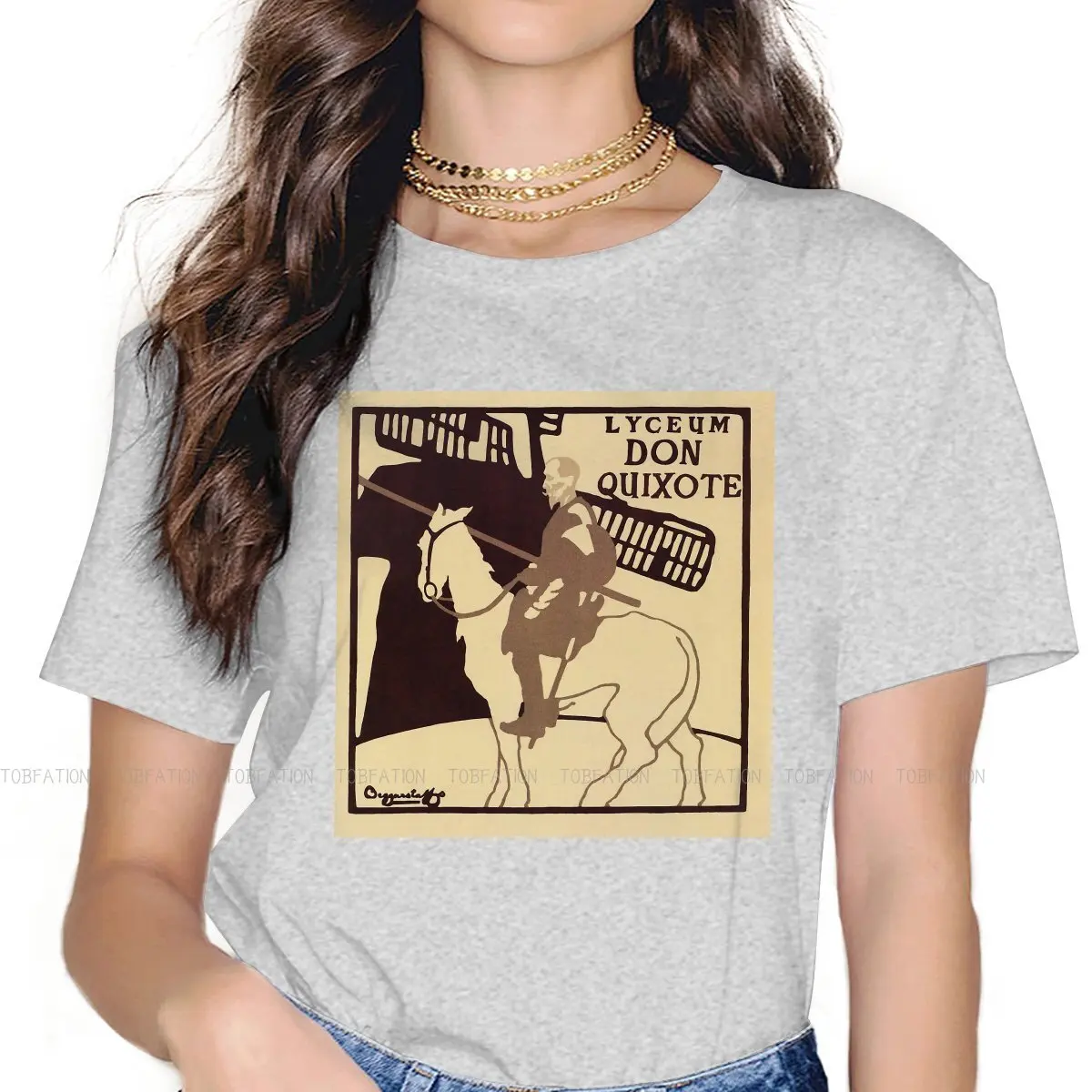 

Don Quijote De La Mancha Crewneck TShirts Beggarstaffs Art Vintage Distinctive Girl T Shirt Hipster Clothing