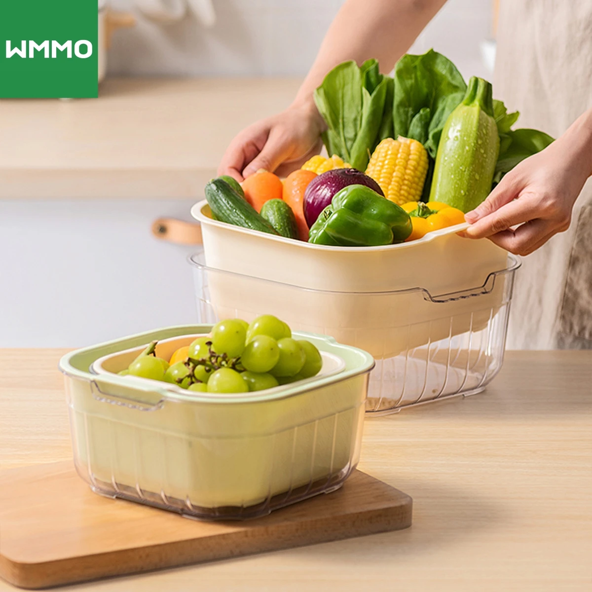 WMMO 2 в 1 вращающийся дуршлаг с ручкой пластиковая миска для мытья овощей и фруктов