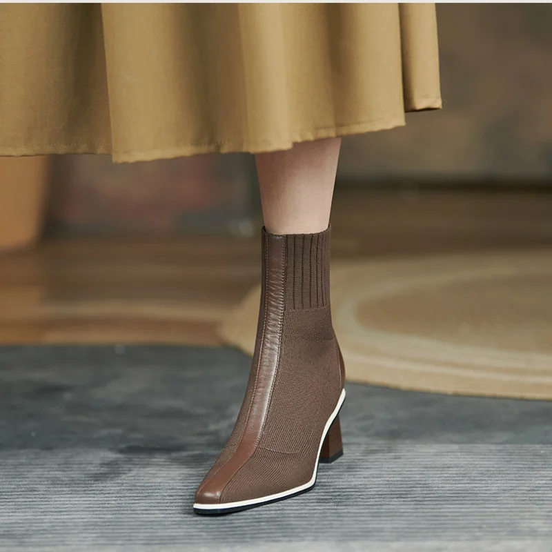 Women Fashion Boots  Thick Heel High s  Pointed Mesh Breathable  Comfortable    ed  Non Slip Warm