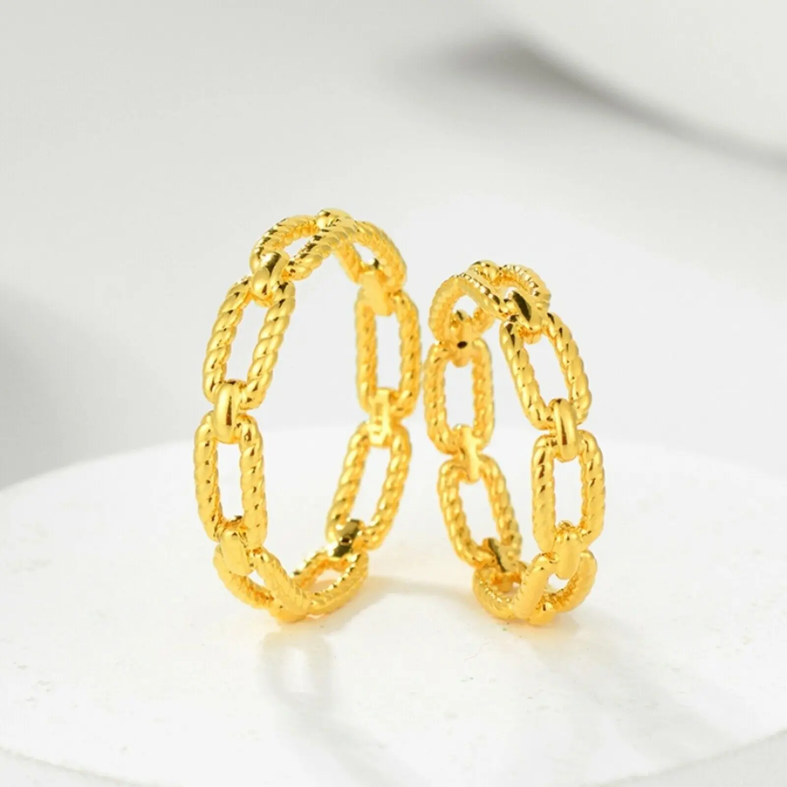 

Pure Gold Ring Band For Women Real 24K Yellow Gold 3D Hard Gold 5G Light Design Weave Design Lover Rings US 4-7.5