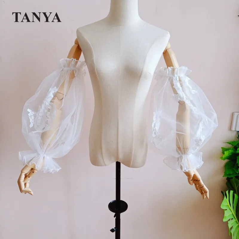 

Ruffles Tulle Detachable Sleeves For Wedding Romantic Appliques Removeable Puffy Dreamy Wedding Party Gloves Bridal Accessories