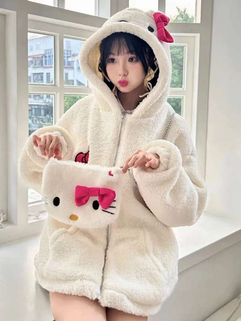 Флисовый кардиган с вышивкой Hello Kitty японский кавайный для девочек новые милые