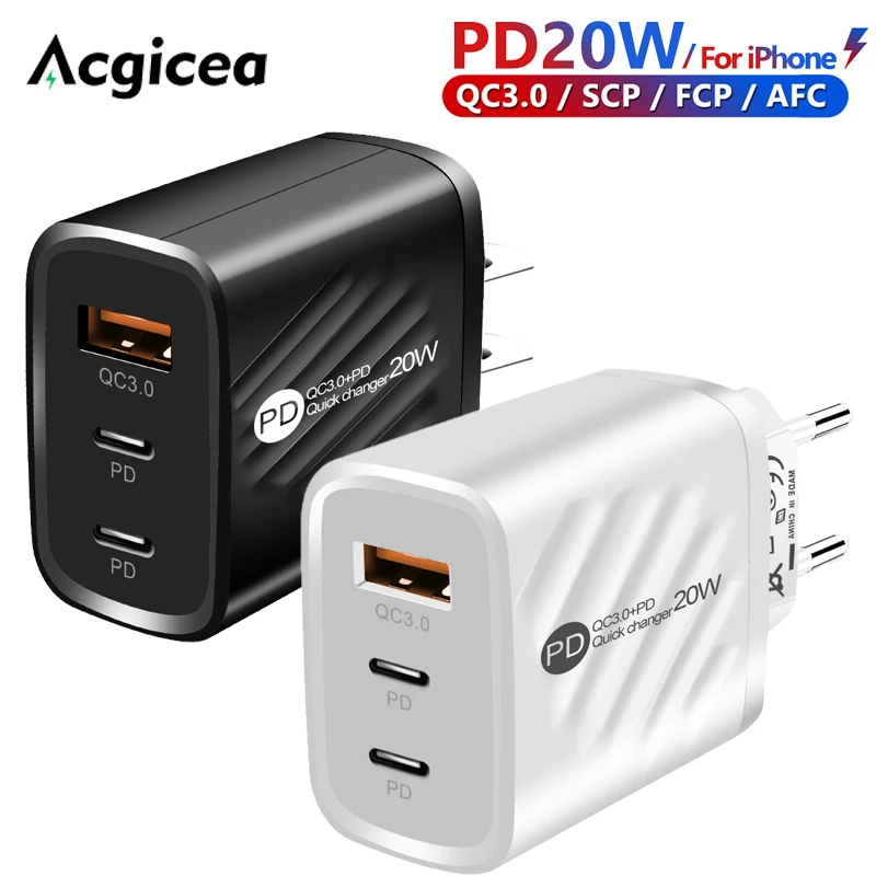 Dual PD Quick Charger Зарядное устройство USB 20 Вт Быстрая зарядка для Ipad iPhone 13 Pro Xiaomi 12 Huawei