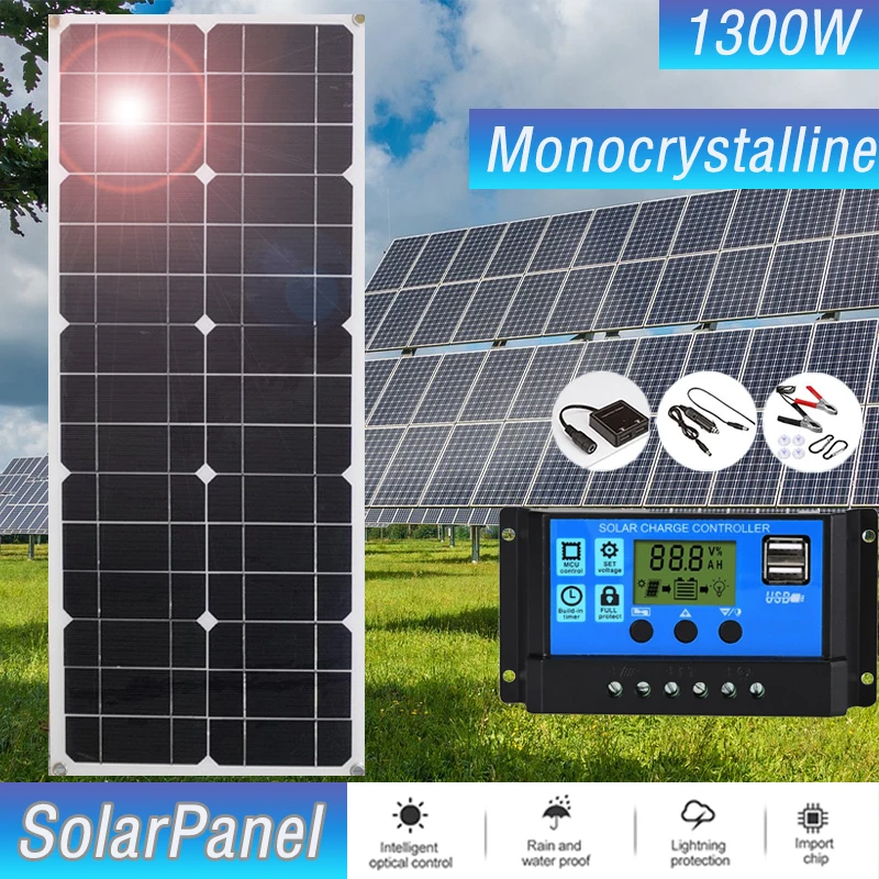 

1200W Flexible Solar Panel Kit 18V Monocrystalline Solar Cells Power Charger for Outdoor Camping Yacht Motorhome Car RV Boat
