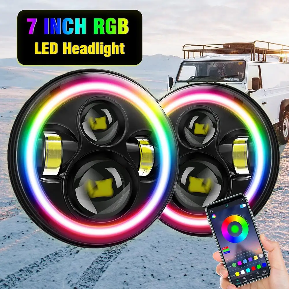 

7 Inch Led Headlight RGB DRL Halo Ring Light For Jeep Wrangler JK TL LJ Unlimited 150W Dropshipping