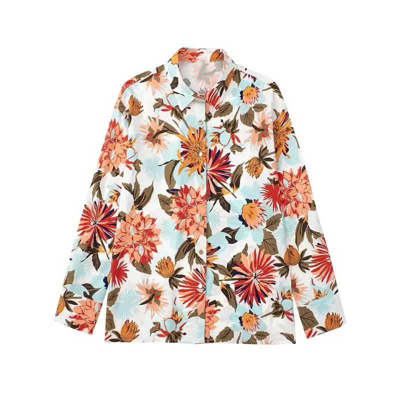 

Flower Print Women Shirt Top 2022 New Fashion Straight Long Sleeve Autumn Shirt Women Casual Chic Street Mix Match Youth Shirts