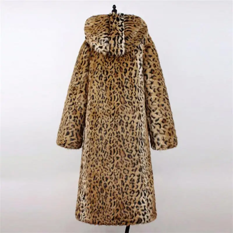Autumn and Winter New Women's Fur Coat Fashion Street Fashion Throwing Hat Leopard Long Coat Loose Versatile Windbreaker