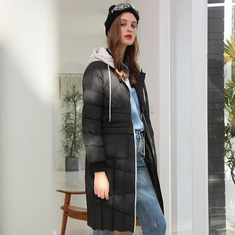 DEODAR Winter Women 90% White Duck Down Jacket Ultra Light Casual Warm Windproof Outwear Fashion Long Hooded Lady Clothes Black