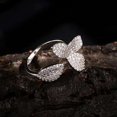 ZAKOL персонализированное женское открытое кольцо с лепестком CZ и цирконом, медное микронабор, регулируемый модный повседневный универсальный подарок, ювелирные изделия