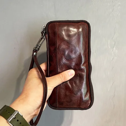 Мужской кожаный кошелек AETOO, длинная Модная ретро-сумка на молнии, простой клатч в японском и корейском стиле, leat