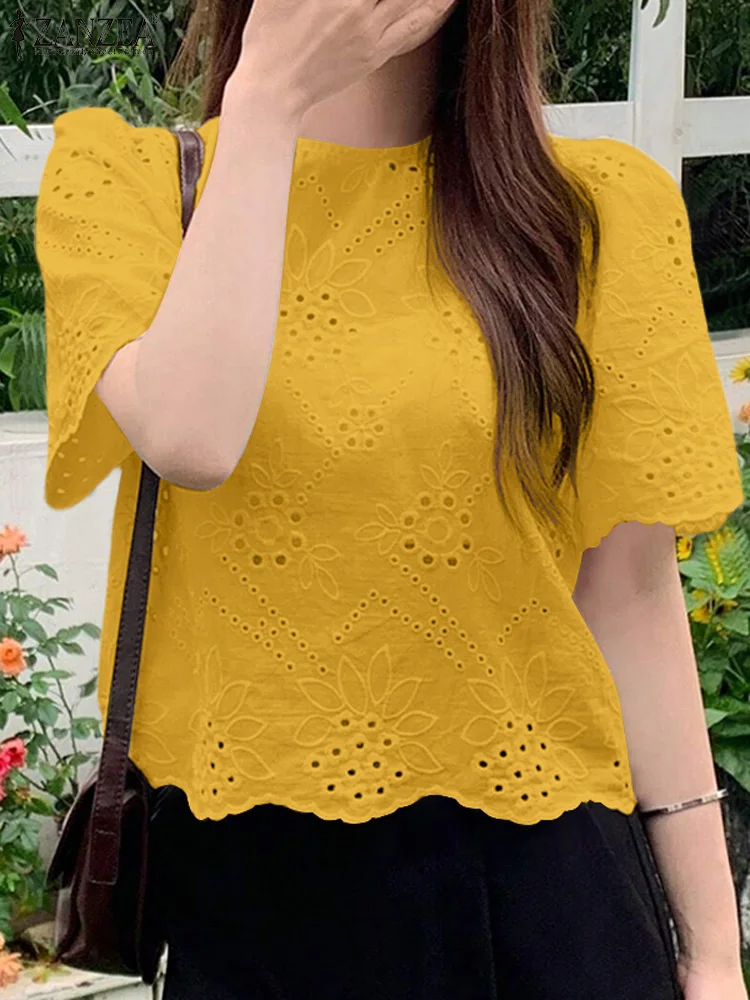 Блузка ZANZEA женская с вышивкой модный элегантный ажурный топ полурукавом и