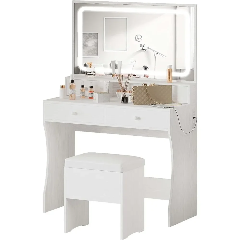 

IRONCK столик для туалетного столика с искусственной кожей и розеткой, столик для туалетного столика с 4 ящиками, скамейка для хранения