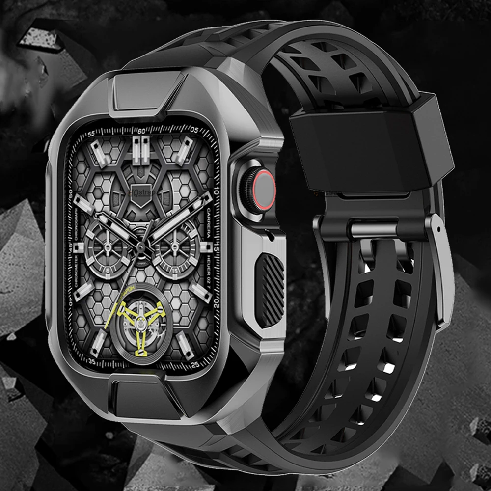 

Case for Apple Watch Band 44mm 45mm strap for Iwatch Series 6 7 SE 5 4 Bracelet Metal Protective Cover Luxury Modification Kit