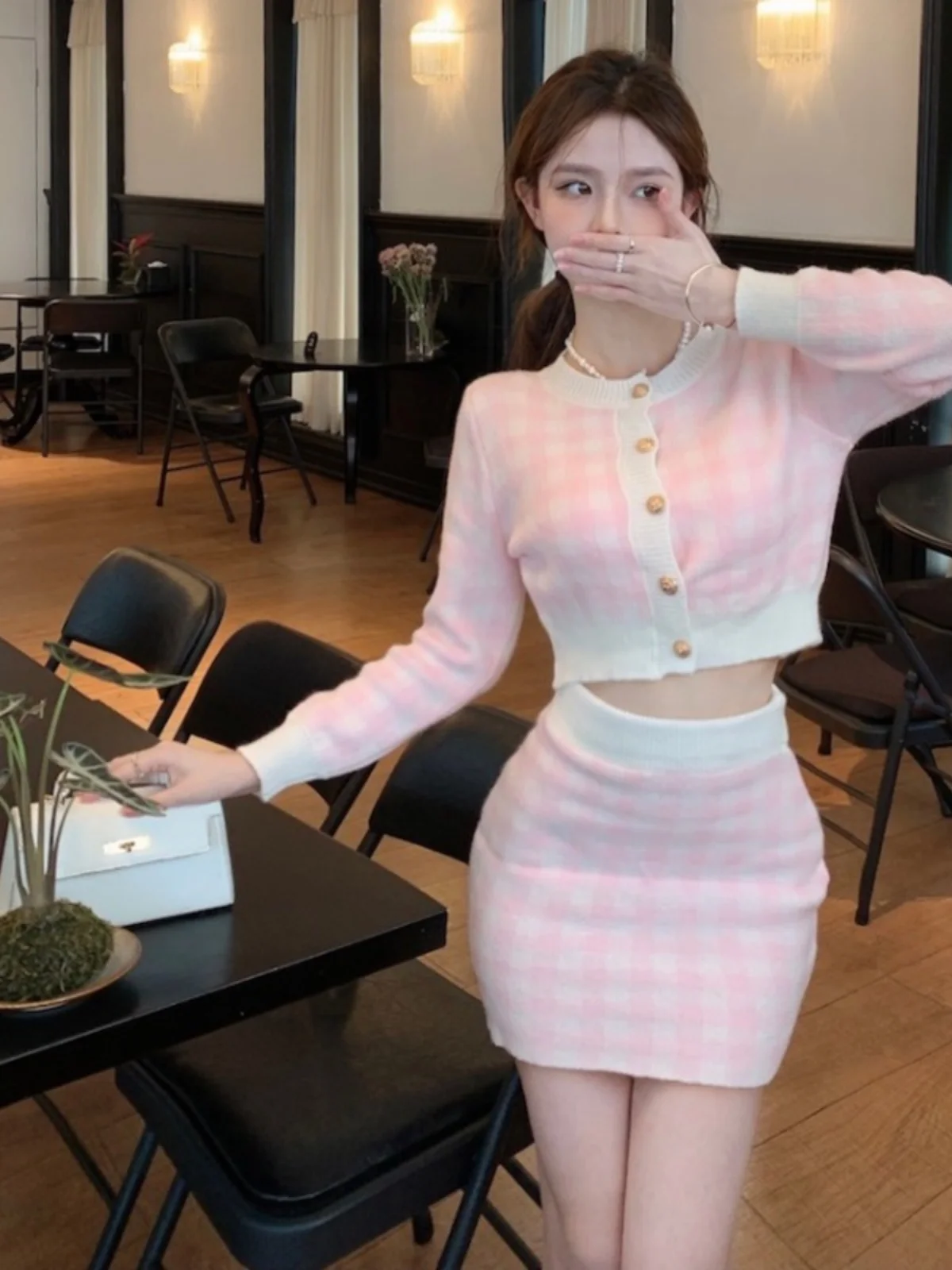 Трикотажное клетчатое платье Pure Desire Sle женский дизайн чувственный маленький