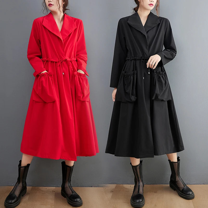 

2022 Cotton Women Blouse Loose Shirt Dress Beach Vacation Casual Plus Size Womans Long Section Shirt Red Elgant Black Robe Femme