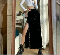 midi skirt side elegant split high waist long skirts for women harajuku casual female black skirt fashion 2022