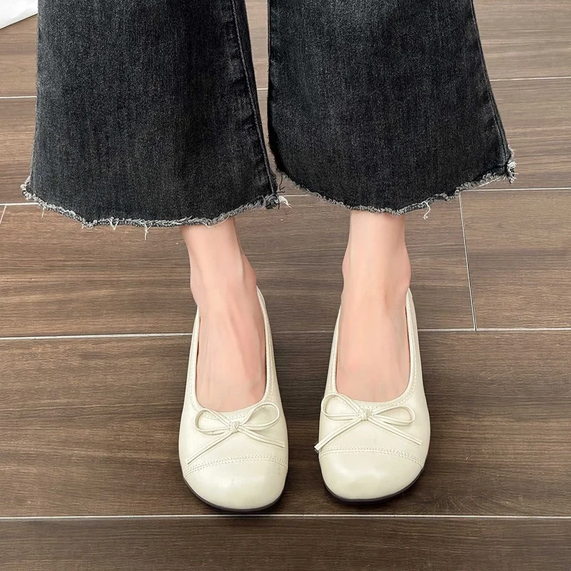 

Женские туфли на плоской подошве, повседневные однотонные туфли без застежки, с бантиком, на мягкой подошве, 2023