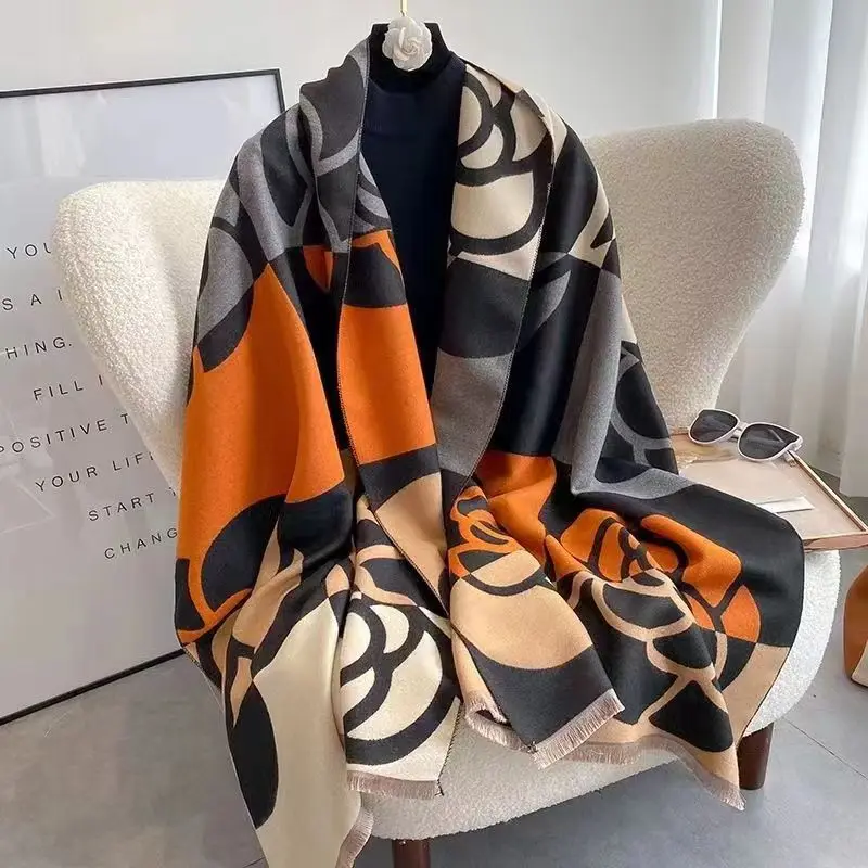

Imitation Cashmere Scarf Women's Autumn And Winter Color Matching Temperament Double-Sided Scarf Free Shipping Thickened Shawl