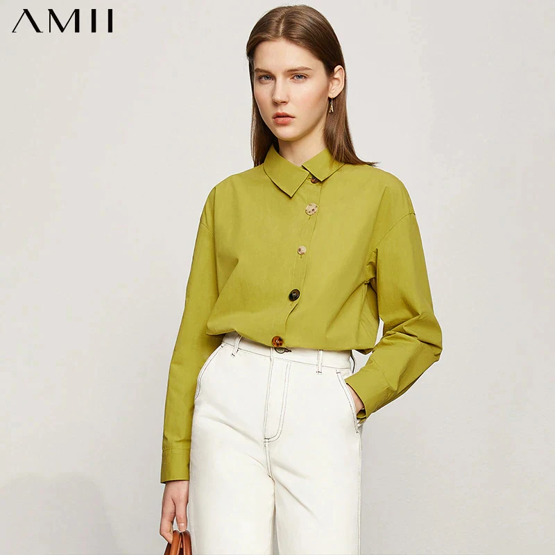 

Amii Minimalism Spring Summer New Women's Blouse Offical Lady Solid Lapel Loose Women's Shirt Causal Women's Tops 12170158