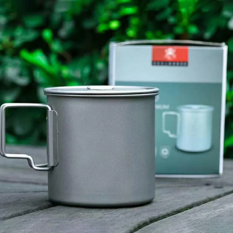 

Outdoor Camping Portable Picnic Water Cup Mug with Foldable Handle Mug Cup 350ml/420ml/550ml/750ml Ultralight Titanium Cup