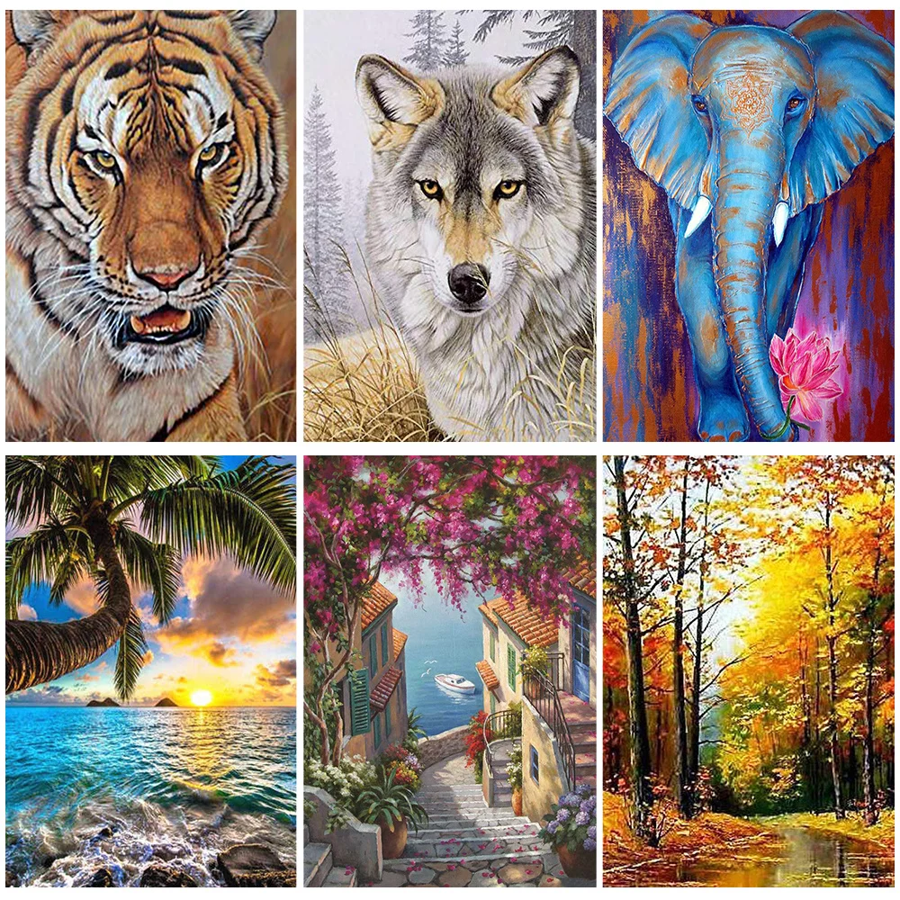 

Алмазная живопись Miaodu с животными, тигр, волк, слон, мозаика 5D «сделай сам», вышивка, пейзаж, рукоделие, домашний декор, подарок