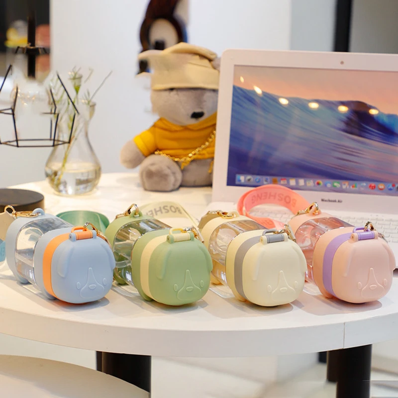 

Portable Kid Drink Mug Wholesale Cute Water Bottle For Girl Free Shipping Items 500ml Tritan Tumbler With Straw Bear Kawaii Cup