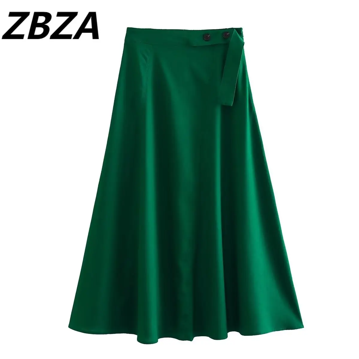 

ZBZA, женская летняя зеленая юбка миди, винтажная юбка с завышенной талией и боковой молнией, украшенная пуговицами, женские юбки, 2023