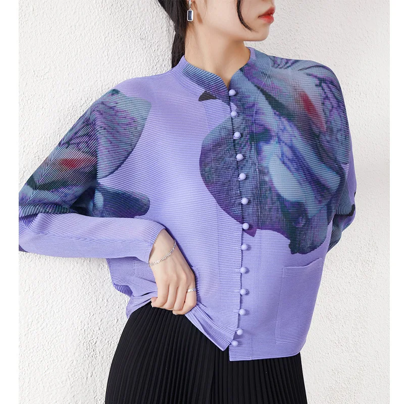 Miyake pleated new fashion spring new top women's design long-sleeved niche loose and thin shirt