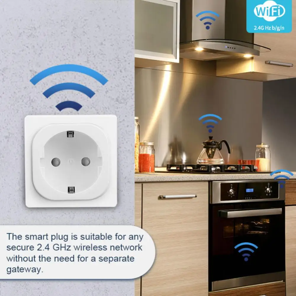 

Tuya EU WiFi Smart Socket Plug 15A Outlet Power Monitor Timing Function Plug App Remote Control Works With Alexa Google Home