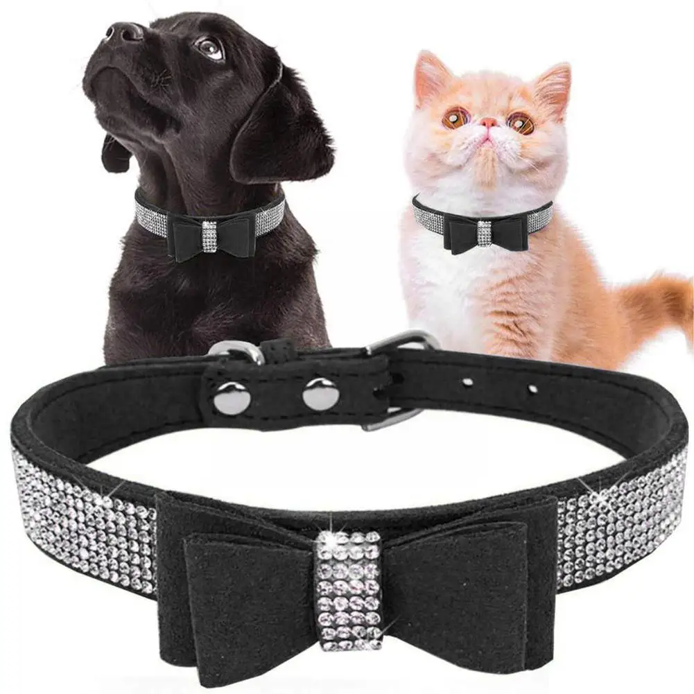 

Bling Rhinestone Leather Dog & Cat Collar Sparkly Crystal Diamonds Studded for Small Medium Large Dogs Z3R2