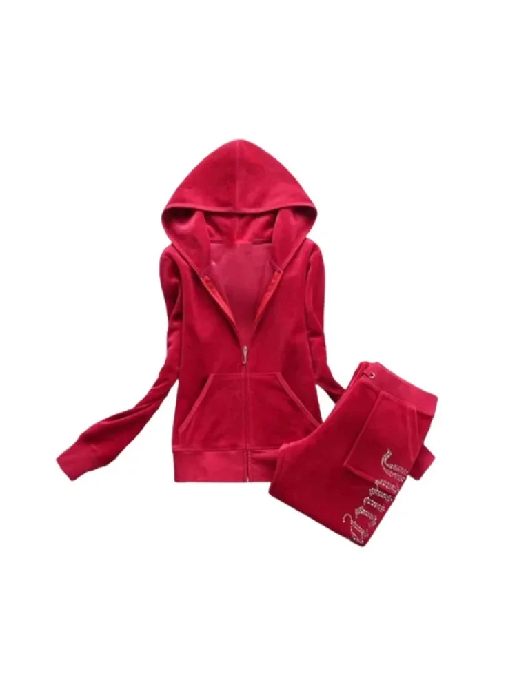 Женский Бархатный спортивный костюм на осень и зиму сочный Повседневная теплая