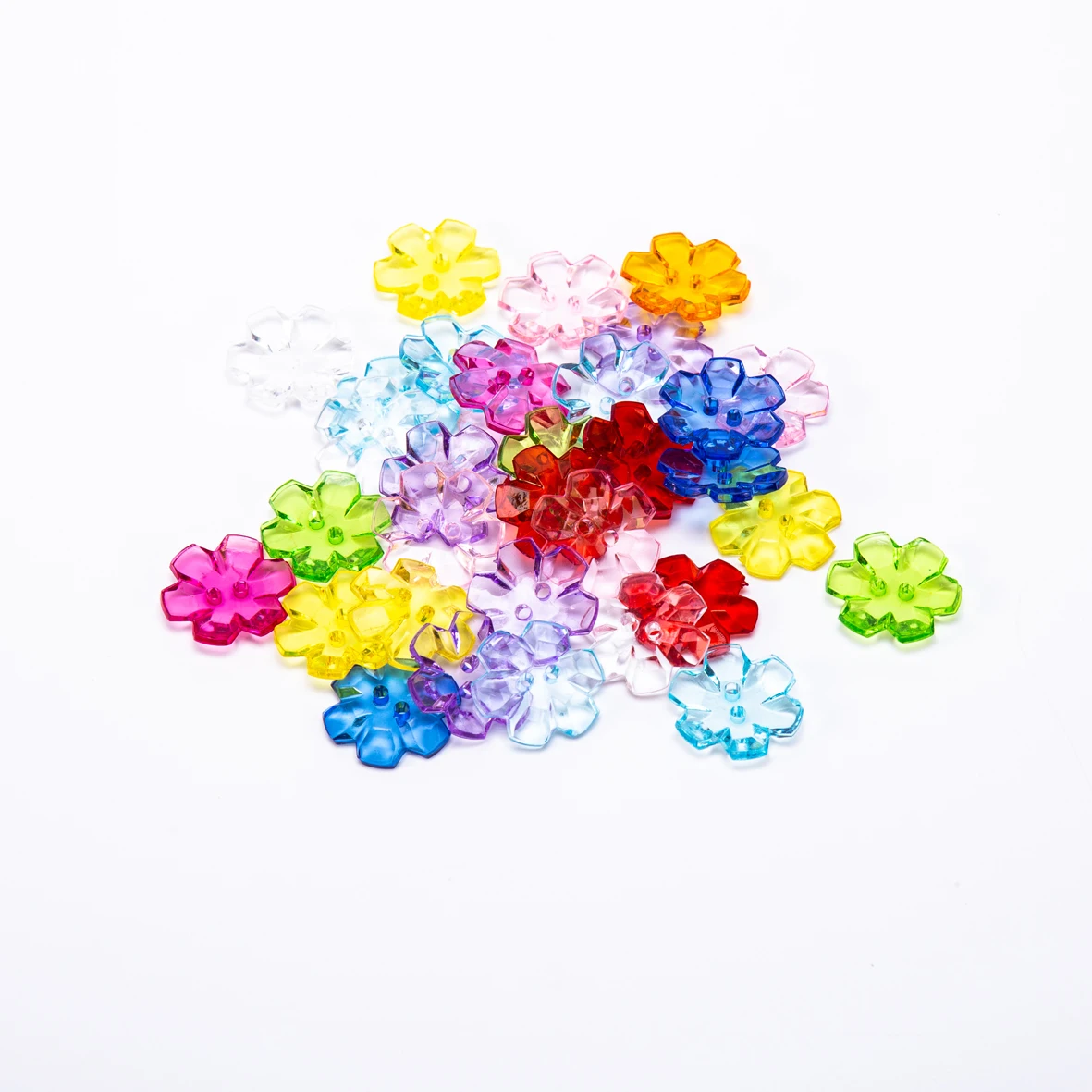 

50pcs 22mm Mixed Crystal Transparent Acrylic Flower Buttons Sewing 2 Holes Accessories For Cardmaking Scrapbooking