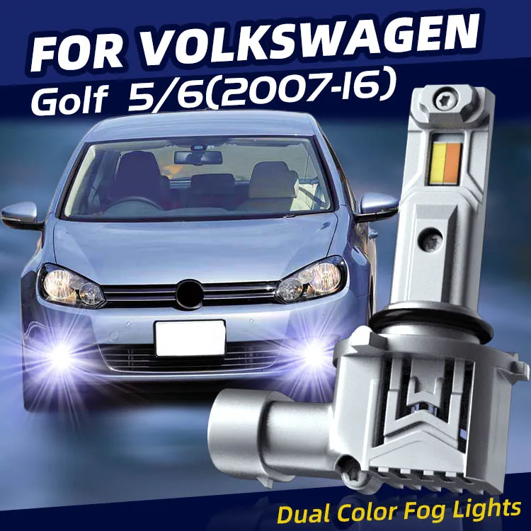 

2xАвтомобильные светодиодные передние противотуманные фары, лампы, двухцветные переключающиеся для Volkswagen VW Golf 5 6 2009 2010 2011 2012 2013 2014 2015 2016