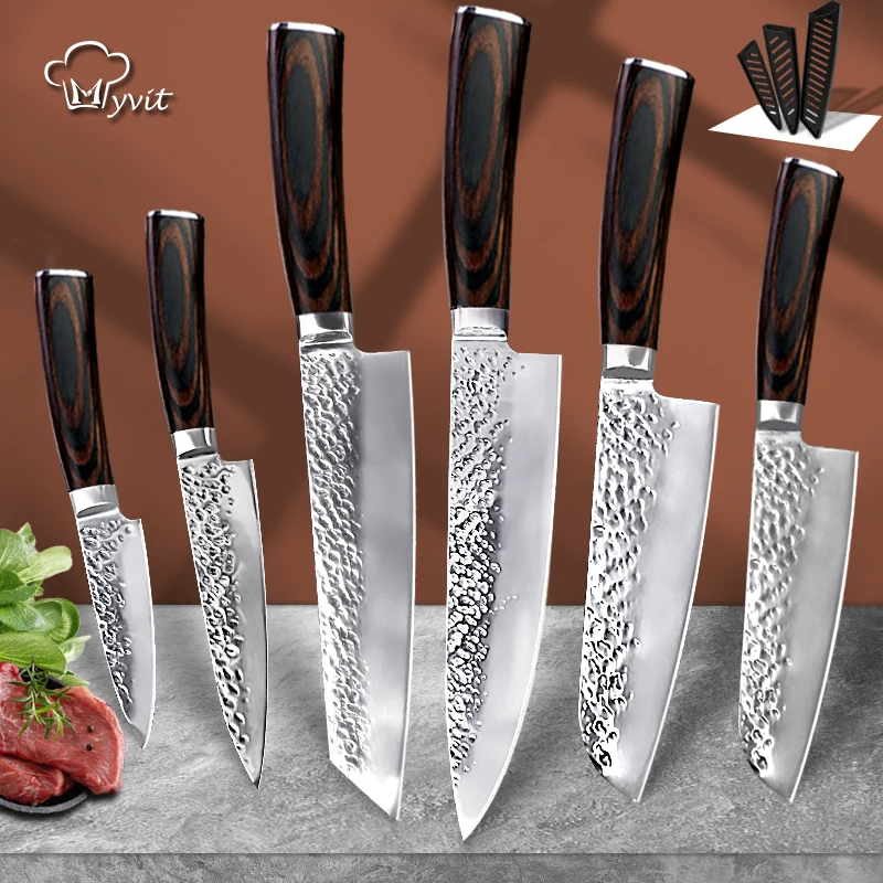 Kitchen Knife Set Chef Knife Santoku Japanese Knives1-6pcs 7CR17 High Carbon Stainless Steel Full Tang Fish Utility Paring Knife