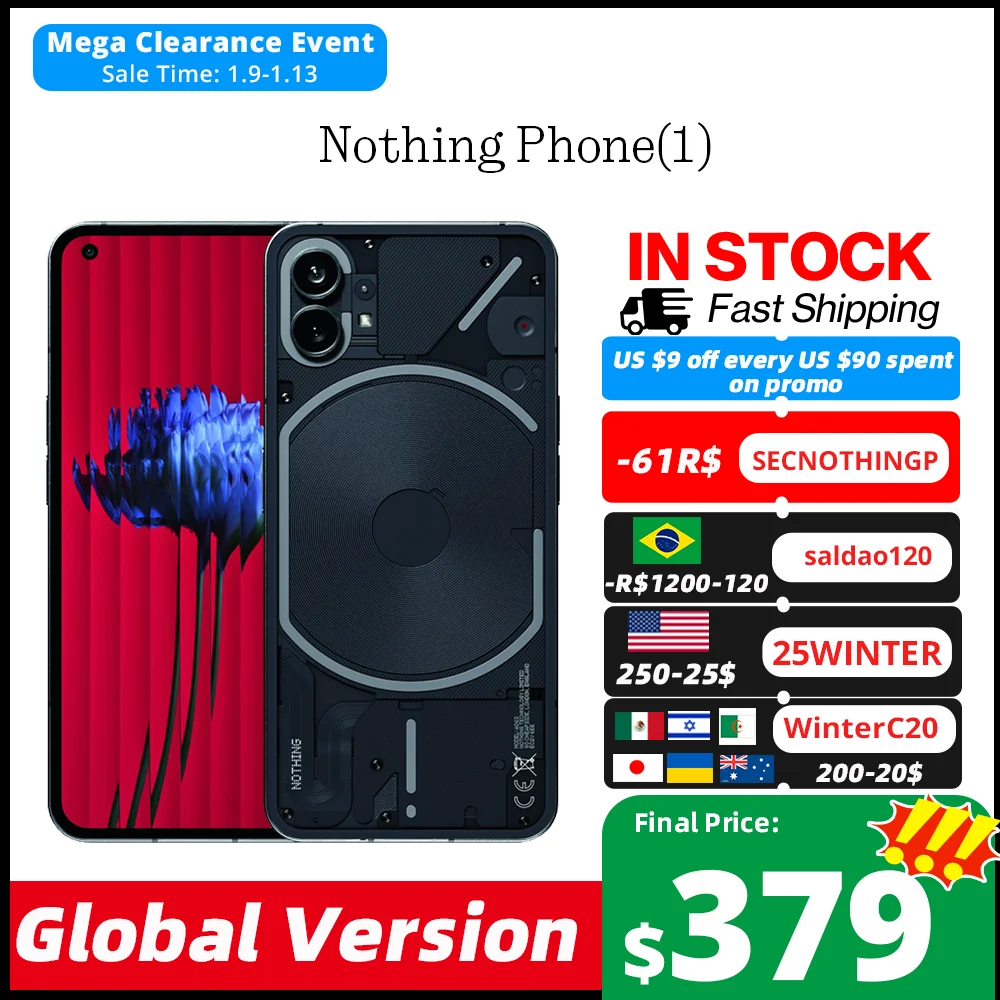 【1215NOTHING】400-50$ OFF OFF В наличии Глобальная версия Смартфон Nothing Phone 1 Qualcomm Snapdragon 778G+ 6.55