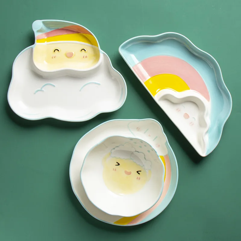 Детская посуда с милым мультяшным радужным рисунком тарелка для резьбы в форме