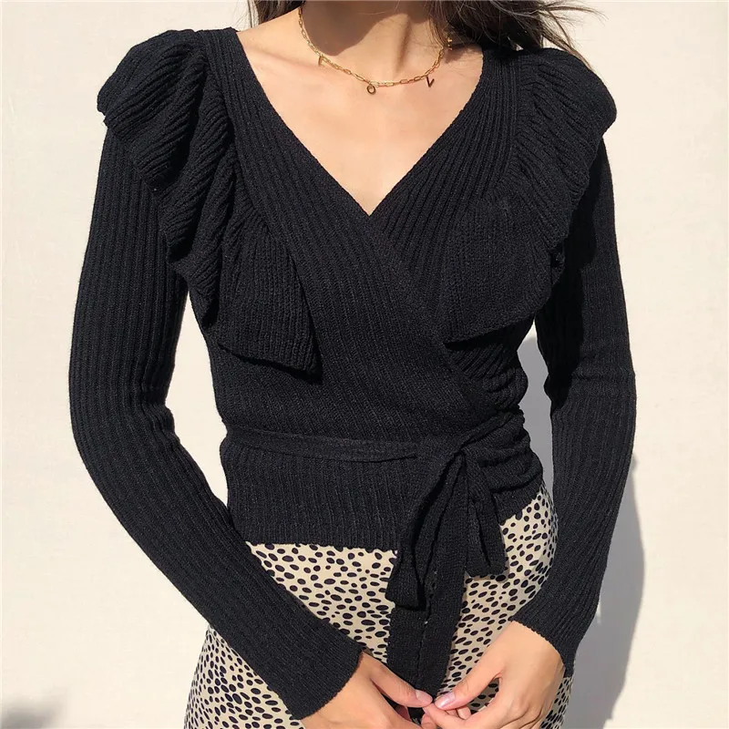 

2021 New Women's Fashion Sweater Cardigan Women's Jacket 2021 Sexy V-neck Lace Slim Temperament Short Knitted Sweater Fall Women