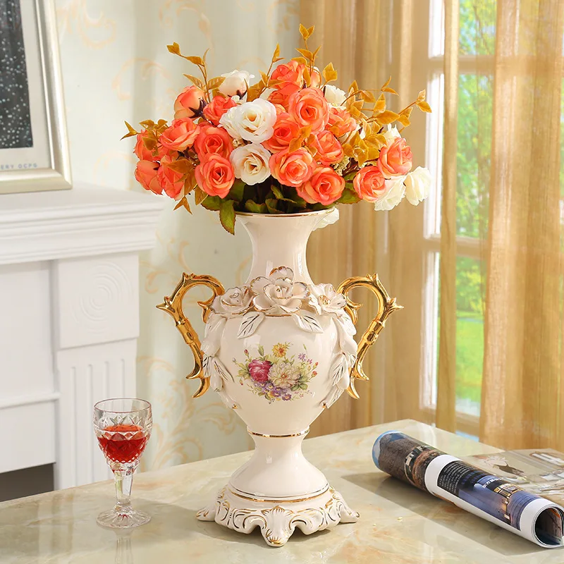 

Европейская позолоченная фарфоровая ваза Lvory, винтажная керамическая ваза ручной работы для пожилых, декор для офиса, комнаты, коридора, дом...