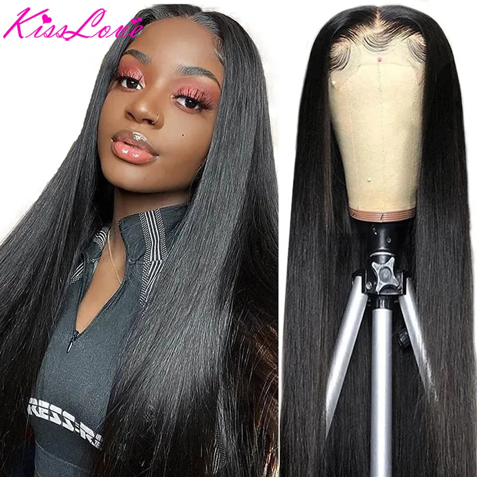 KissLove Straight T Part Wig 6x6 Lace Closure Wig Glueless Human Hair Wigs for Black Women Transparent Lace Front Wigs Remy Hair