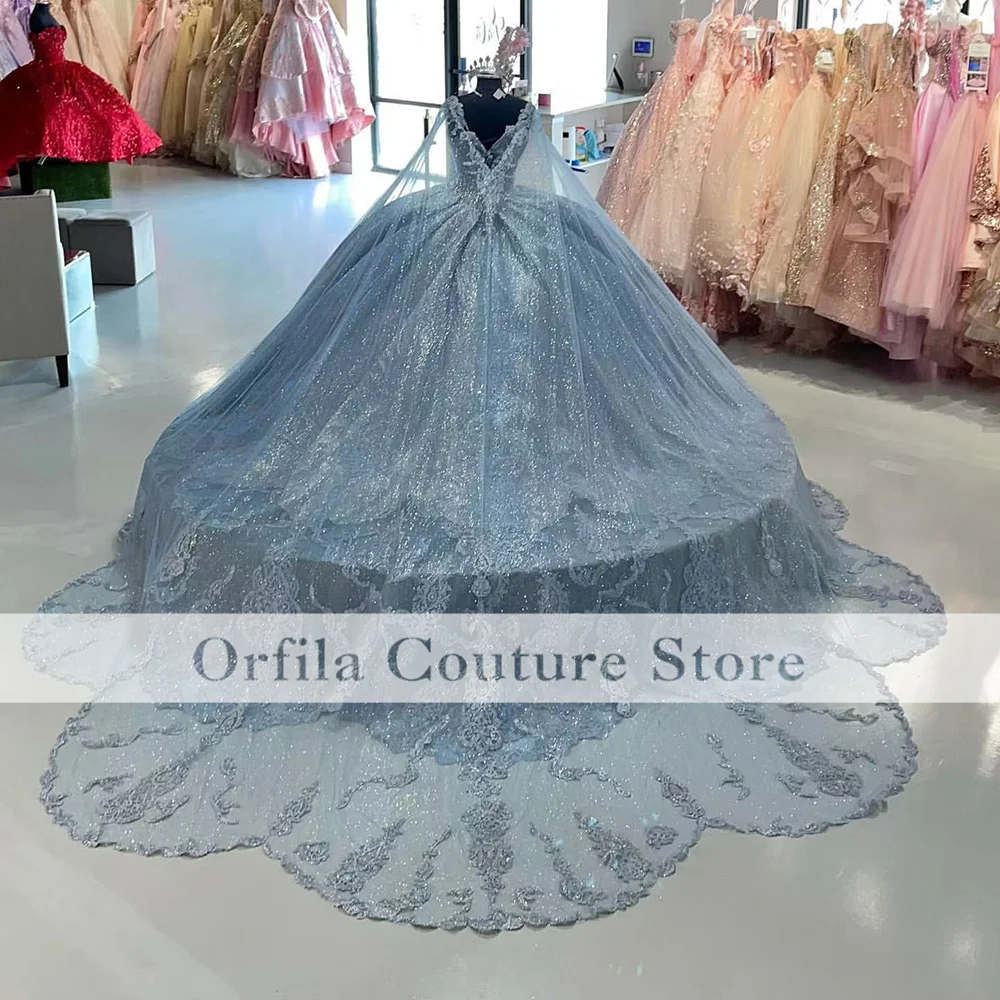 Фото Блестящее платье для выпускного вечера Quinceanera 2022 Кружевная аппликация Блестки Сверкающее бальное платье для вечерние милое 16 платье одежда... №3
