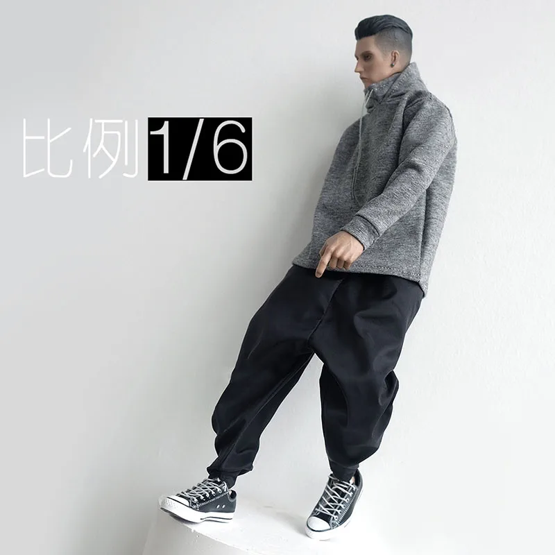 

1/6 Scale Male Soldier Fashion Casual Special Training Clothing Grey Hoodie Top Loose Pants Fits 12'' Action Figrue Model Body